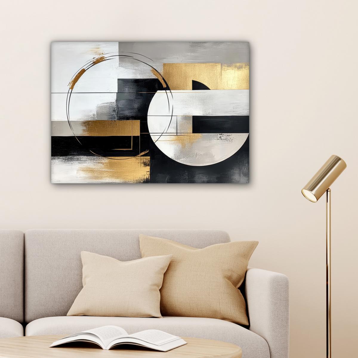 LEINWANDBILD Abstrakt - Gold - Silber - Formen - Ästhetik Wandbilder 80x60 cm - Multicolor, Textil (80/60cm) - MuchoWow
