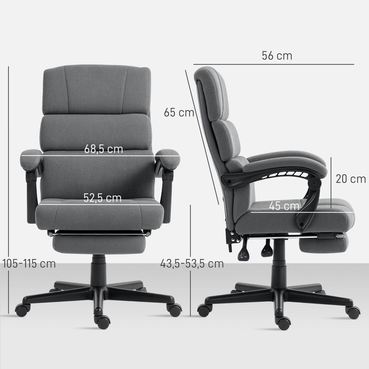 BÜROSTUHL, Ergonomischer Schreibtischstuhl mit Samt-Optik Fußstütze Dunkelgrau - Dunkelgrau, Textil (56/115/68.5cm) - HOMCOM