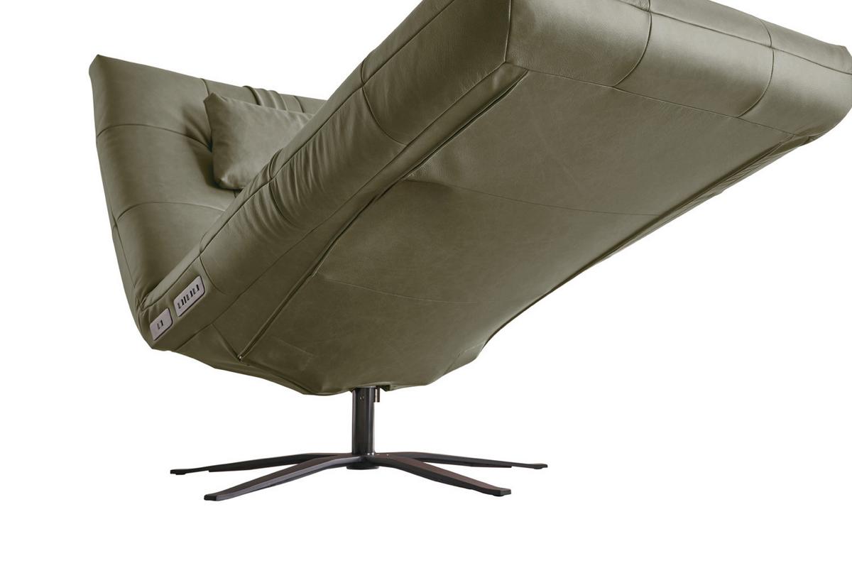 RELAXLIEGE LETICIA Grün Leder Drehbar (360°), Relaxfunktion - Schwarz/Olivgrün, Leder/Metall (82/115/156cm) - KAWOLA