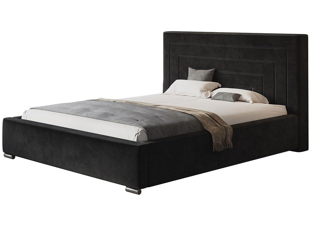 POLSTERBETT Nizza mit Kopfteil, 140x200 cm, Doppelbett mit Bettkasten und Lattenrost aus Holz, Velourstoff Schwarz - Schwarz, Holz/Textil (140/200cm) - Alpi-Möbel
