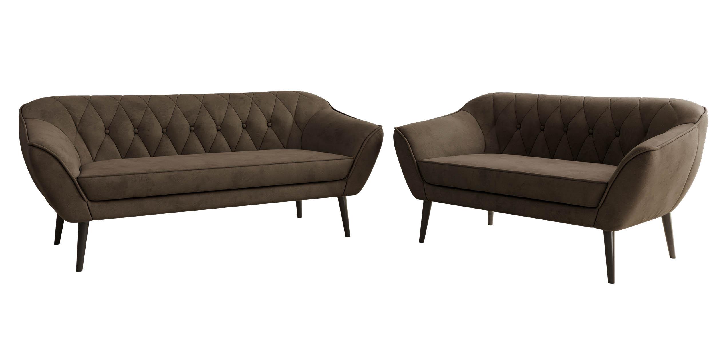 SITZGARNITUR PIRS 3+2 - Braun Velvet - Schwarze Beine - Dunkelbraun/Schwarz, Holzwerkstoff/Textil (180/75/74cm) - MKS
