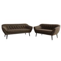 SITZGARNITUR PIRS 3+2 - Braun Velvet - Schwarze Beine - Dunkelbraun/Schwarz, Holzwerkstoff/Textil (180/75/74cm) - MKS