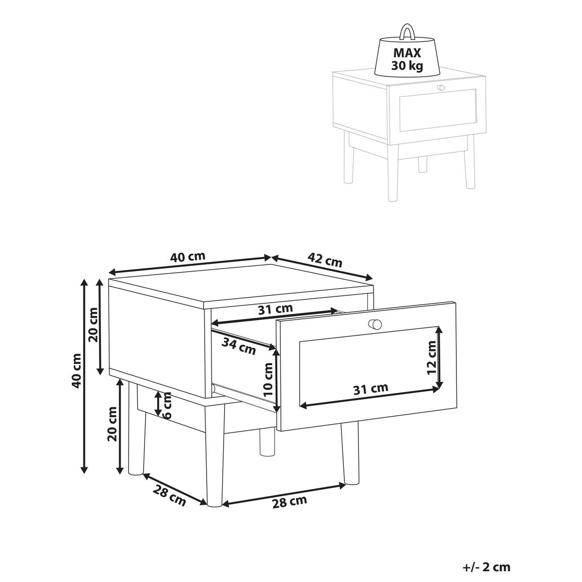 NACHTTISCH mit 1 Schublade Hellbraun Nivo - Braun, Holzwerkstoff (42/40/40cm) - Beliani