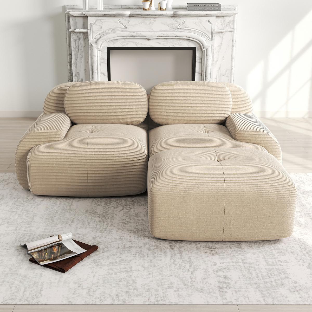ECKSOFA Modulares Boneless Cord Sofa 2-Sitzer - Beige, Textil (208/178cm) - Urban Meuble