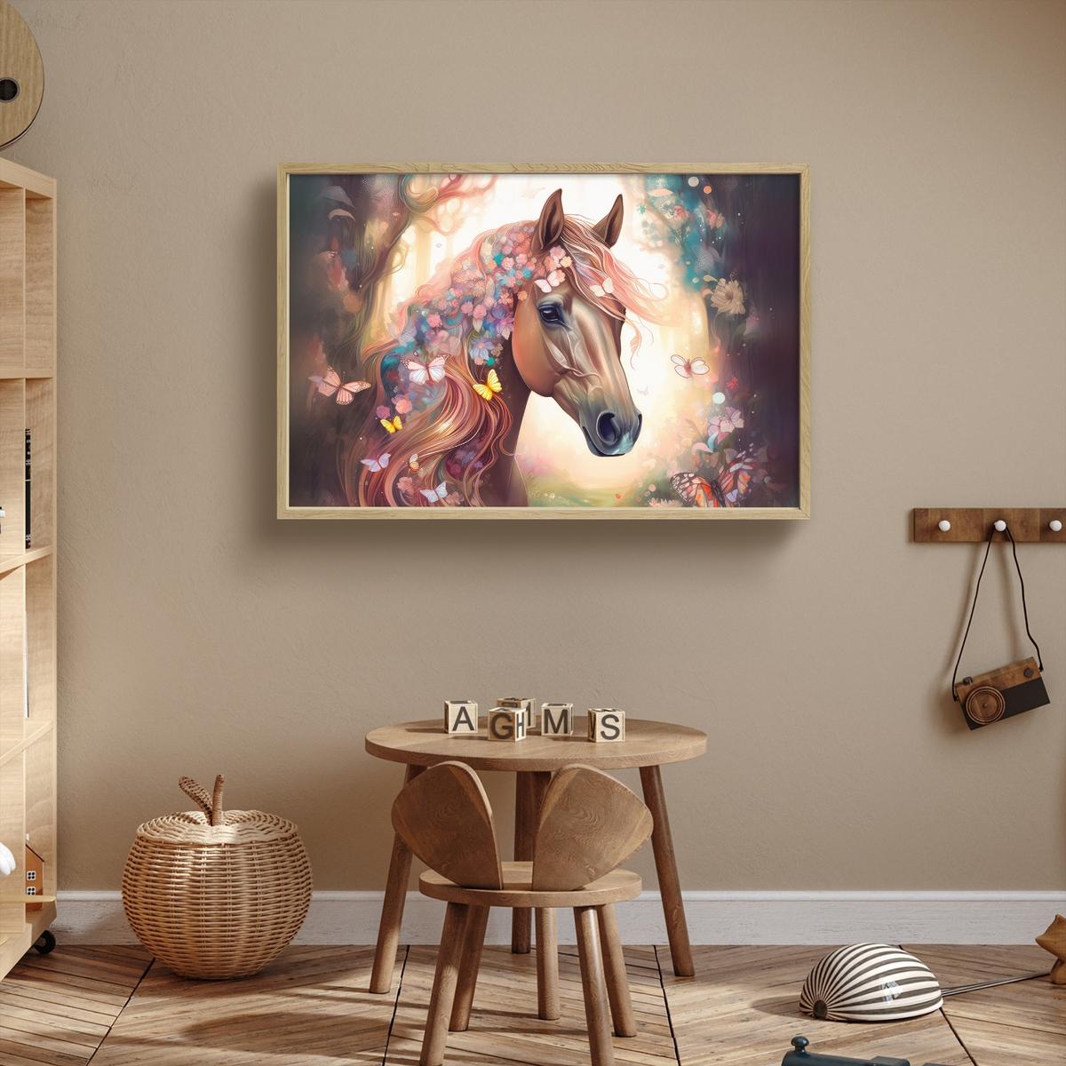 NACHTTISCHLAMPE MIT AKKU Pferd - Natur - Blumen - Schmetterlinge - Wald 100x70 cm - Dunkelbraun, Holzwerkstoff (8/100/70cm) - OnlyWow
