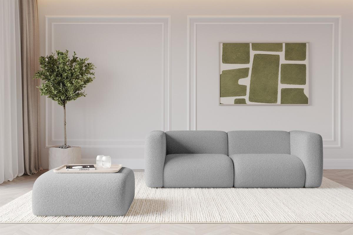 POUF MIRA-PUF 91x89x40 Hellgrau cm Bouclé Modular Sitzhocker - Silberfarben/Hellgrau, Holzwerkstoff/Kunststoff (91/40/89cm) - ALTDECOR