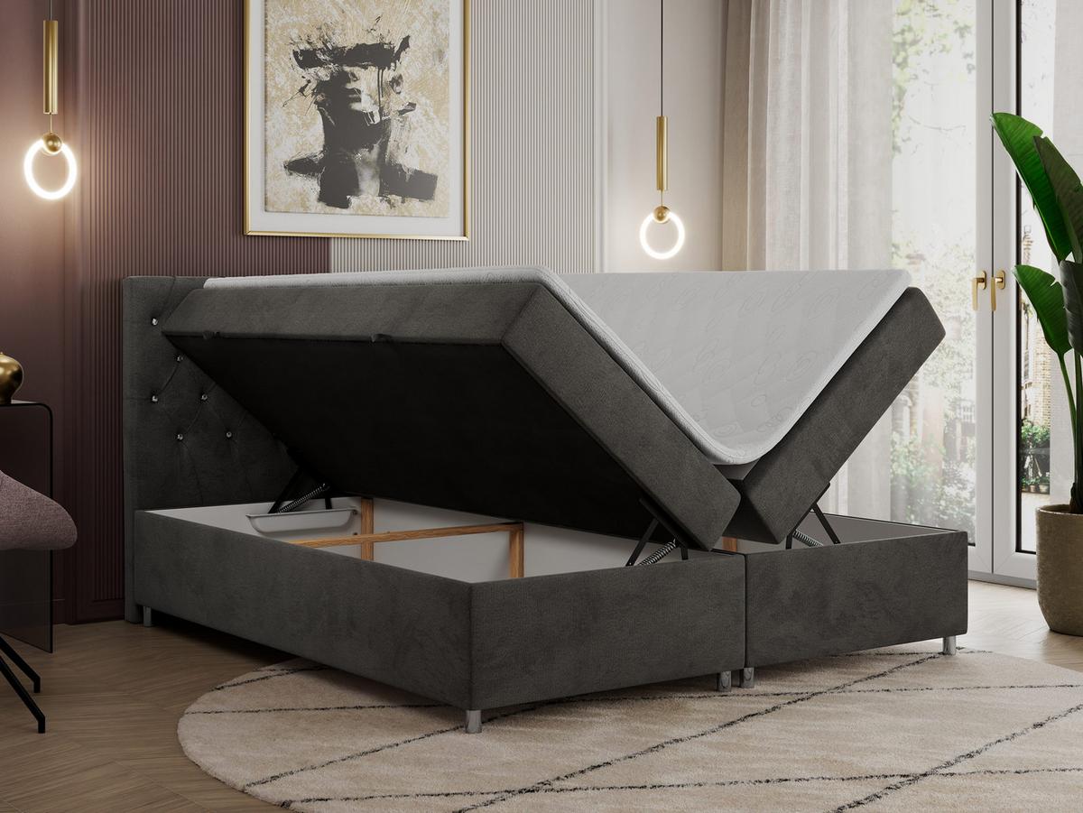 BOXBETT ROMA 120/200 - Dunkelgrau Velvet - H3 - Dunkelgrau, Holz/Textil (120/200cm)