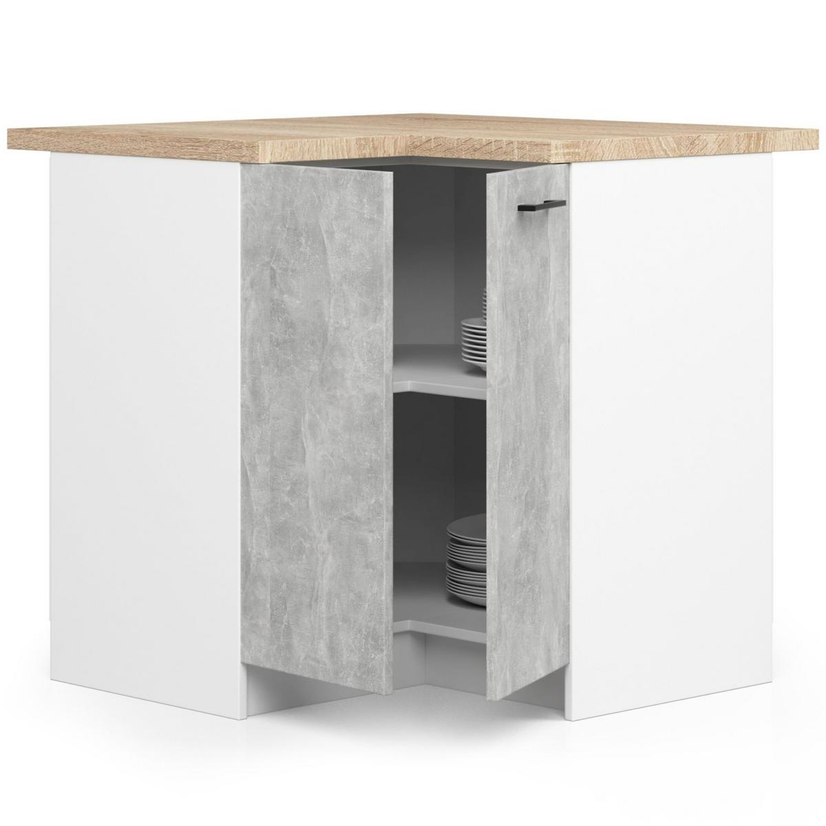 UNTERSCHRANK Weiß, Beton 85/90/46 - Hellgrau/Weiß, Holzwerkstoff (90/85/46cm) - RAUMHIRSCH FURNITURE