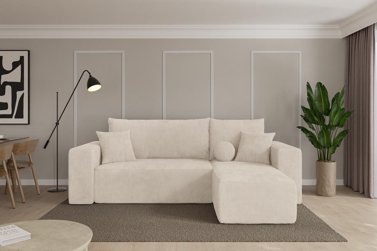 ECKSOFA mit Schlaffunktion Ottomane Rechts SENO-L 249x139x85 Beige Cord - Beige/Schwarz, Holzwerkstoff/Kunststoff (249/139cm) - ALTDECOR