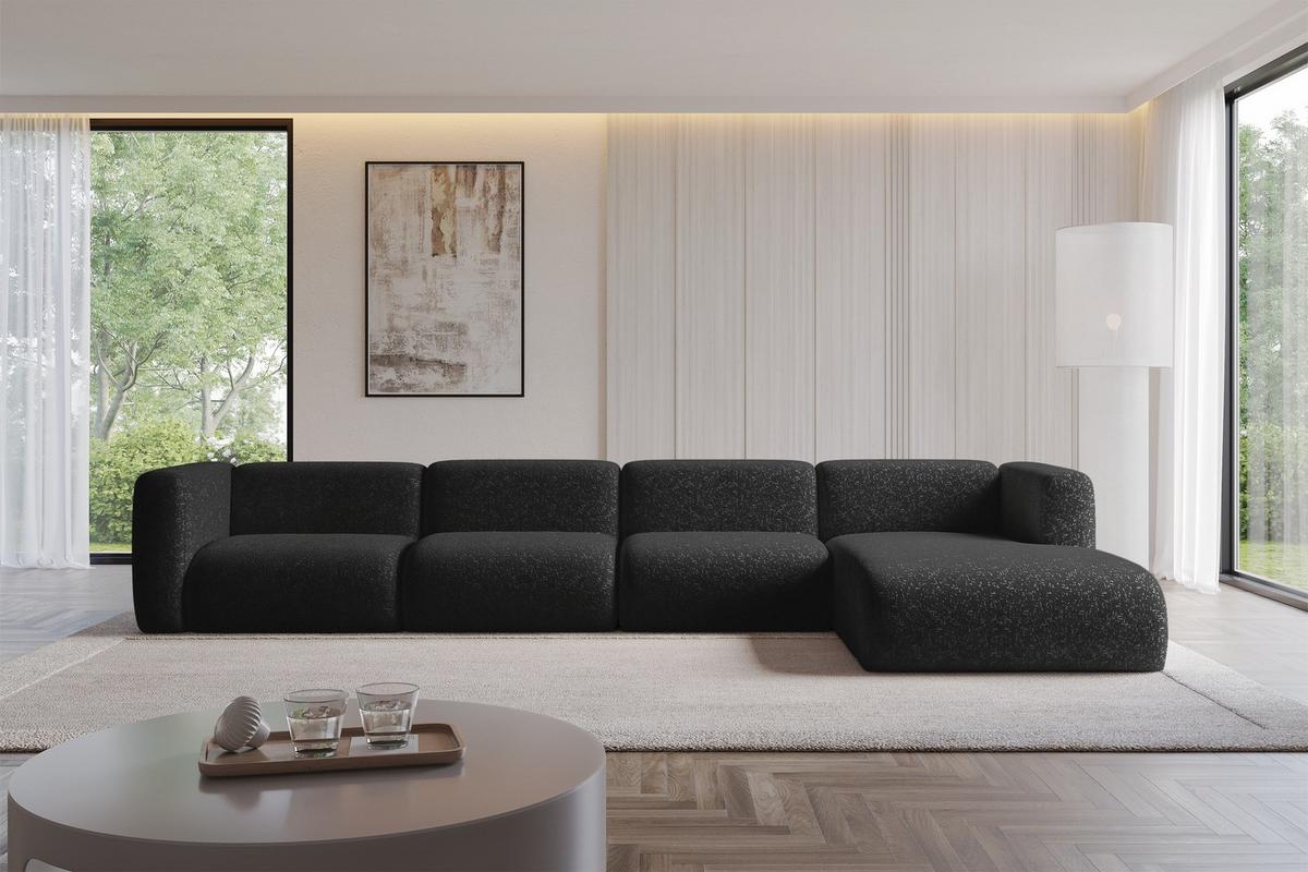 ECKSOFA Ottomane Rechts MIRA-L3 409x179x70 Schwarz Velours - Schwarz, Holzwerkstoff/Kunststoff (409/179cm) - ALTDECOR
