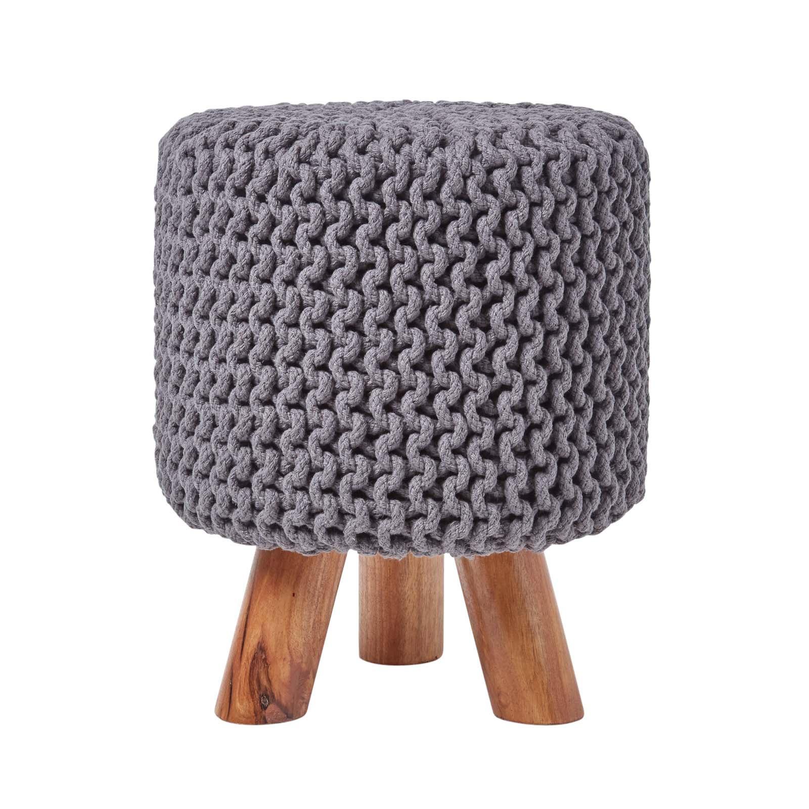 STRICK-HOCKER grau, Dreibein 32/32/42 cm - Grau, Textil (32/42/32cm) - Homescapes