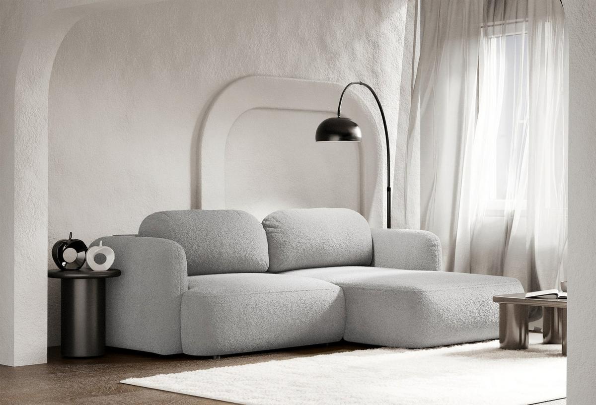 ECKSOFA Tvoya Hellgrau Bouclé - Hellgrau/Schwarz, Kunststoff/Textil (175/267cm) - Selsey