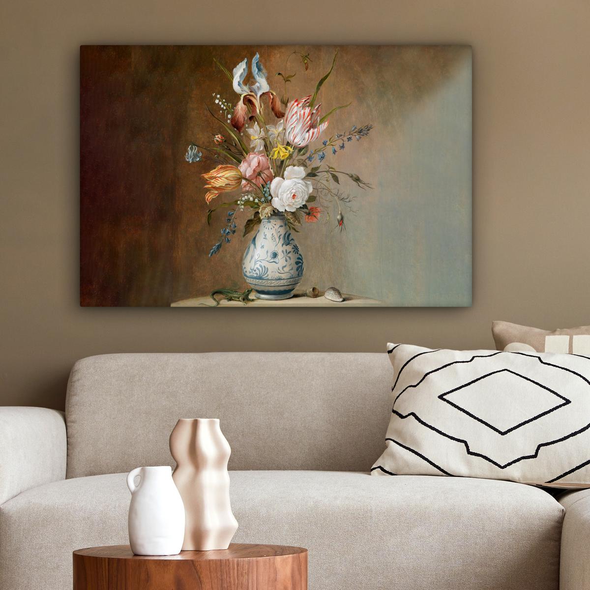 LEINWANDBILD Alte Meister - Blumen - Balthasar van der Ast Wanddeko 90x60 cm - Hellbraun, Textil (90/60cm) - MuchoWow