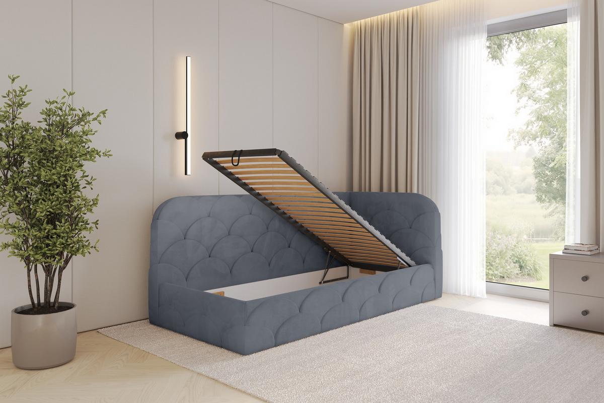 EINZELLBETT Jugendbett mit Bettkasten, Links - ELRY 80x200 Grau - Grau, Holzwerkstoff/Textil (80/200cm) - ALTDECOR