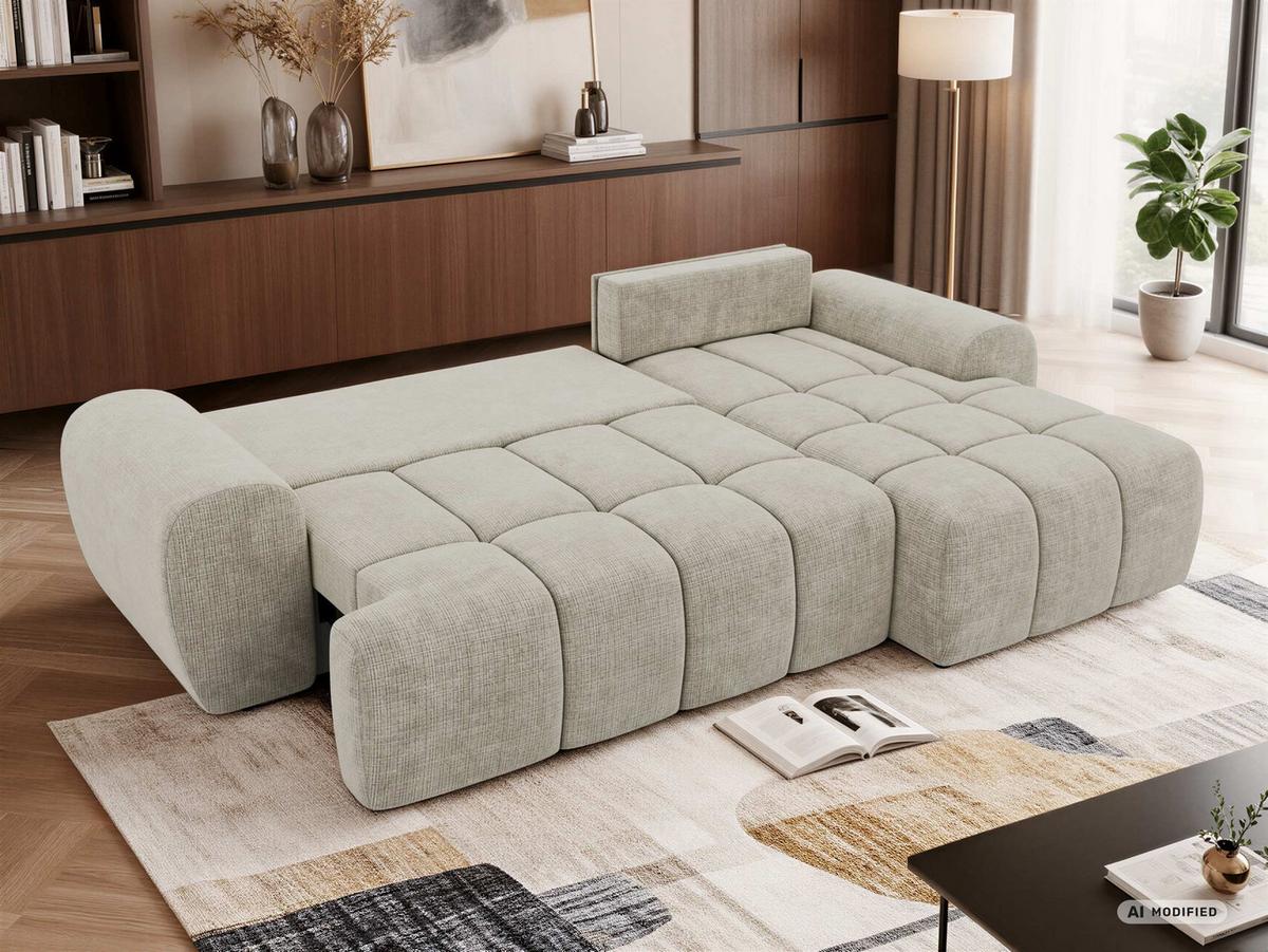 ECKSOFA MARIVO L - Creme Schenille grob gewebt - Rechts Seite - Creme/Schwarz, Kunststoff/Textil (271/161cm) - MKS