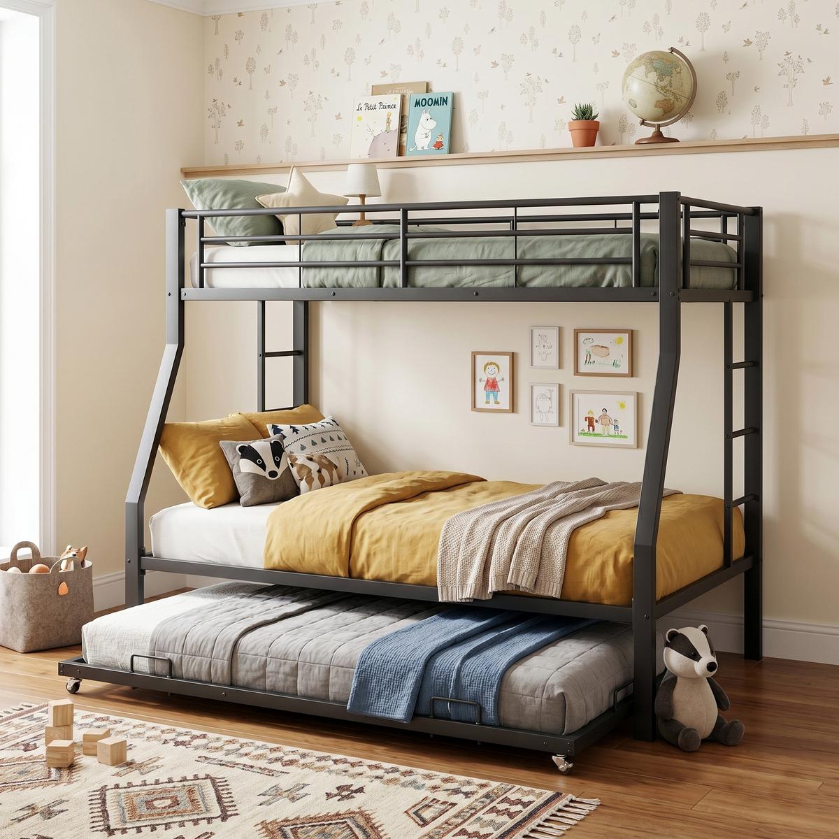 ETAGENBETT metall schwarz 90x200cm mit ausziehbett - Schwarz, Metall (90/200cm) - Urban Meuble