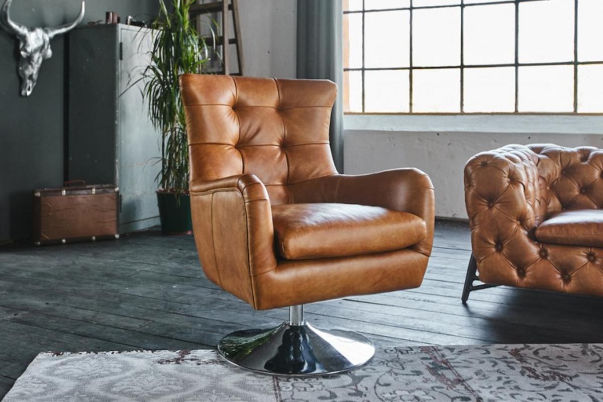 SESSEL RELEXA Braun Leder Drehbar (180°) - Silberfarben/Braun, Leder/Metall (69/95/77cm) - KAWOLA