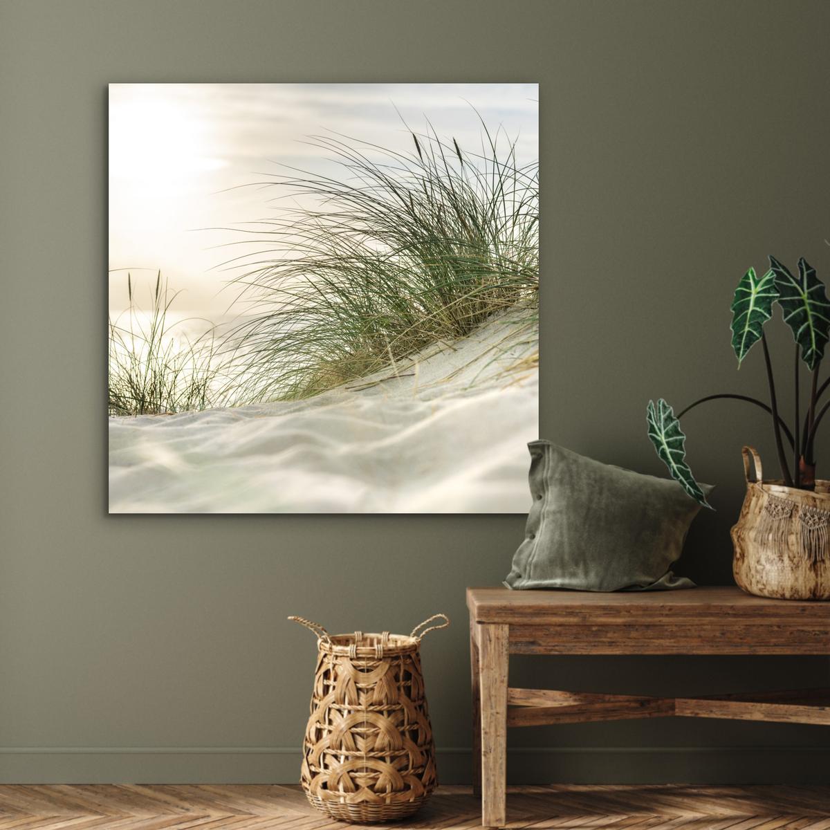 METALLBILD Dünen mit Strandhafer in der Sonne des Nationalparks Schleswig-Holsteinisches Wattenmeer 90x90 cm - Creme, Metall (90/90cm) - MuchoWow