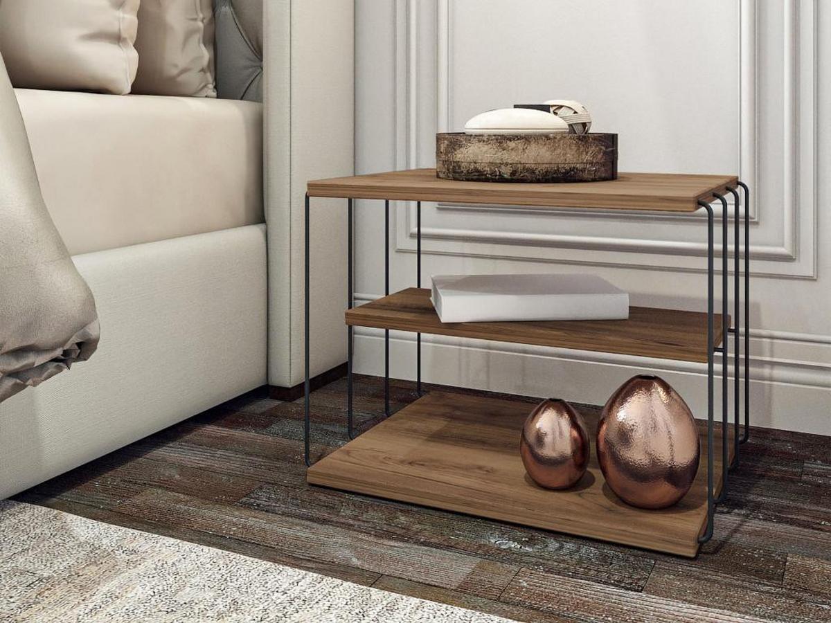 BEISTELLTISCH mit 1 Regal - Holzfarben & Schwarz - BRILENA - Naturfarben, Holz (50/40/33cm) - Vente-Unique