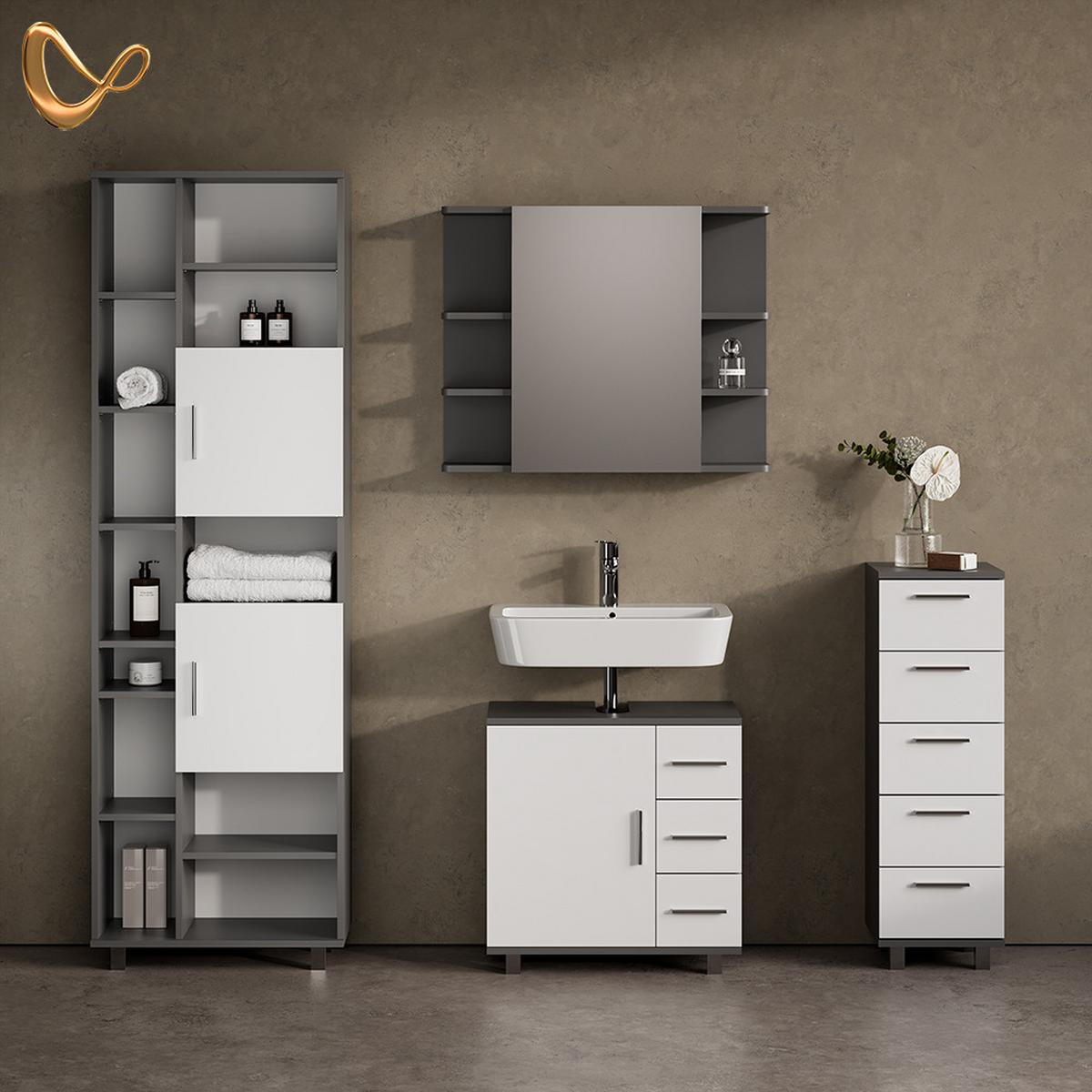 BADMÖBEL-SET Eisak Anthrazit 4 Teile - Anthrazit, Holzwerkstoff (60/60/33cm) - Livinity®
