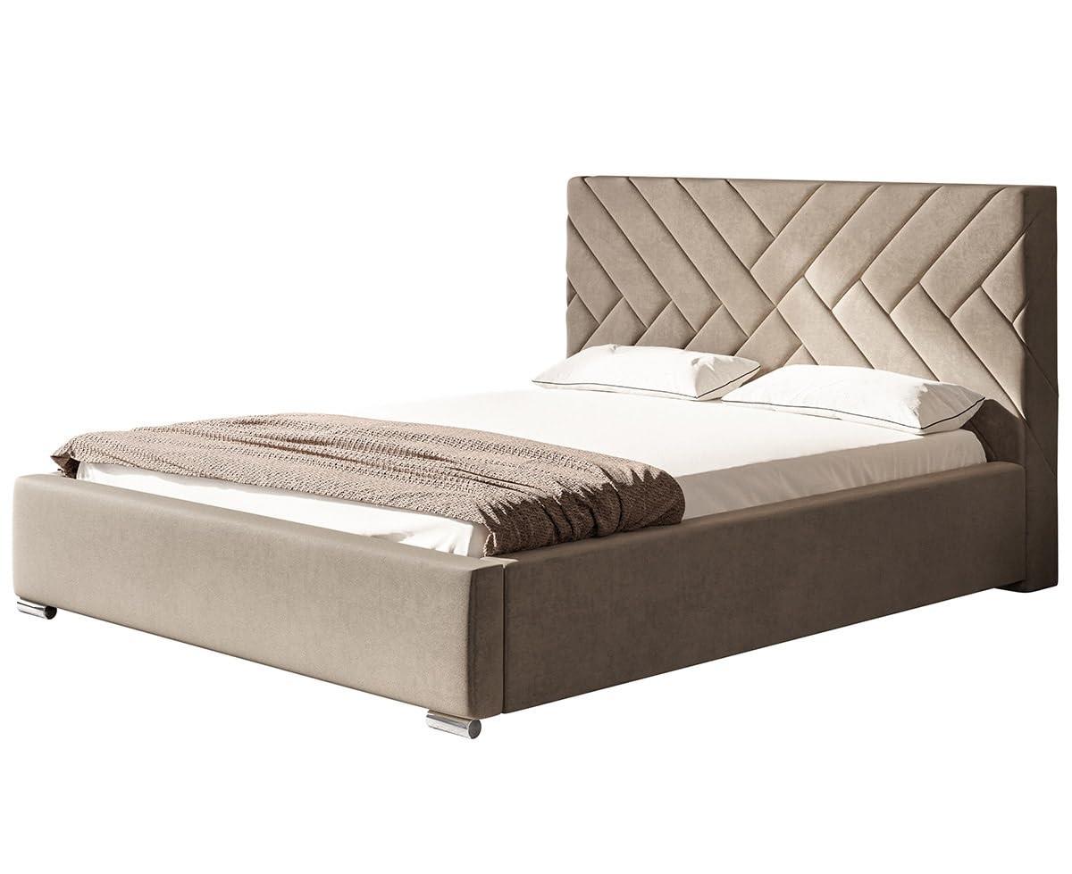 POLSTERBETT Monaco mit Kopfteil, 180x200 cm, Doppelbett mit Bettkasten und Lattenrost aus Holz, Velourstoff Sand - Gelb, Holz/Textil (180/200cm) - Alpi-Möbel