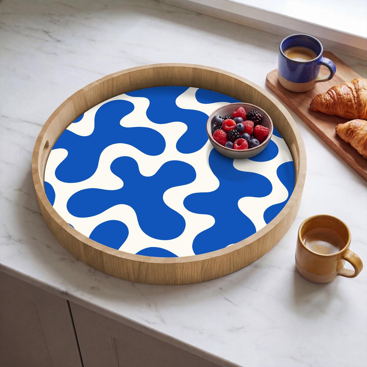 TABLETT Formen - Abstrakt - Blau - Wellen 50x50 cm - Blau, Holz (50/5/5cm) - OnlyWow