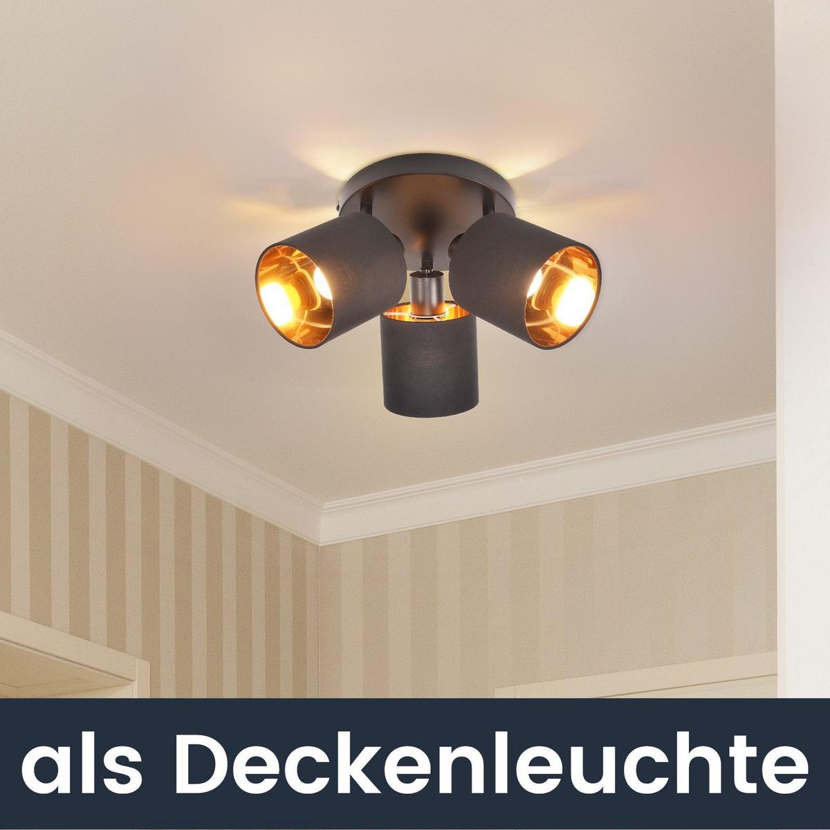 DECKENSTRAHLER Brand 3-flammig 25/25/21 cm - Schwarz, Textil (25/25/21cm) - Nettlife