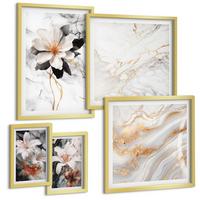 BILDER SET 5er Set - 50x50 cm & 20x30 cm & 40x60 cm Goldrahmen - Bilder mit blau-goldenen Mustern - Goldfarben, Kunststoff (40/60cm) - TULUP