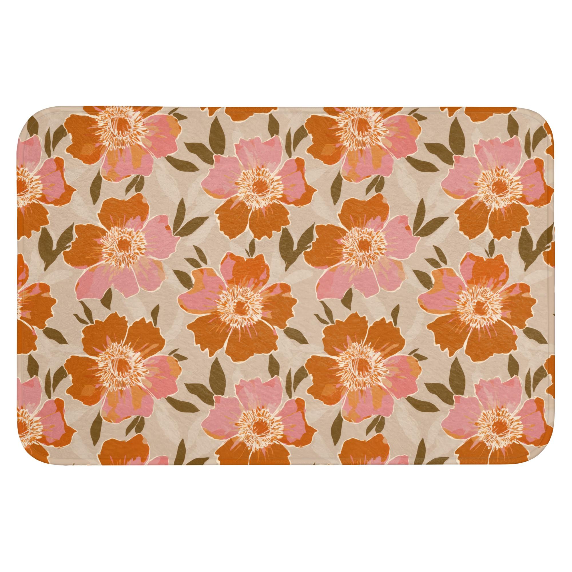BADEMATTE Blumen - Motiv - Retro Badvorleger 90x60 cm - Multicolor, Textil (90/60cm) - OnlyWow