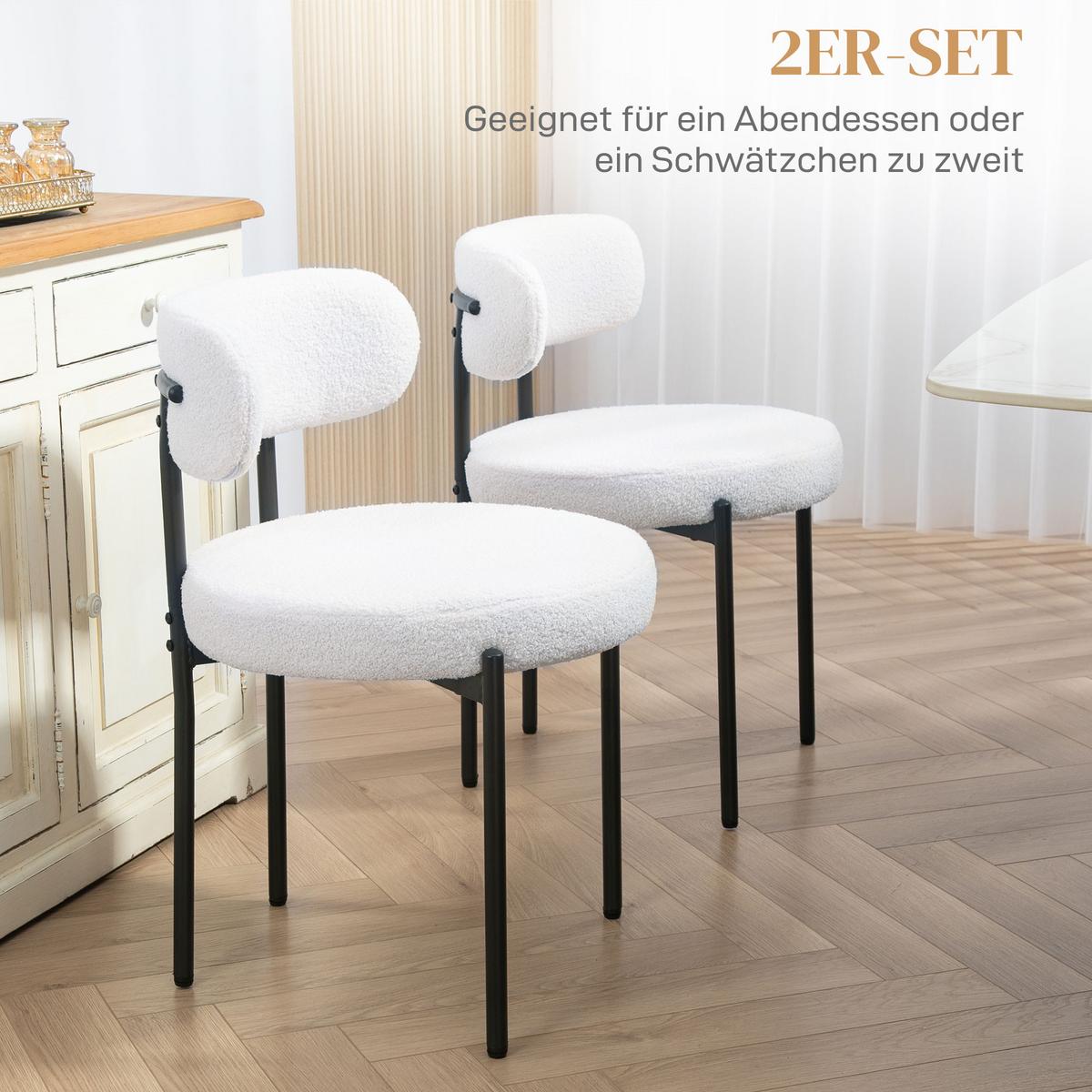 ESSSTÜHLE 2er Set Polyester Stahl Cremeweiß - Creme/Schwarz, Textil/Metall (51/76/51cm) - HOMCOM