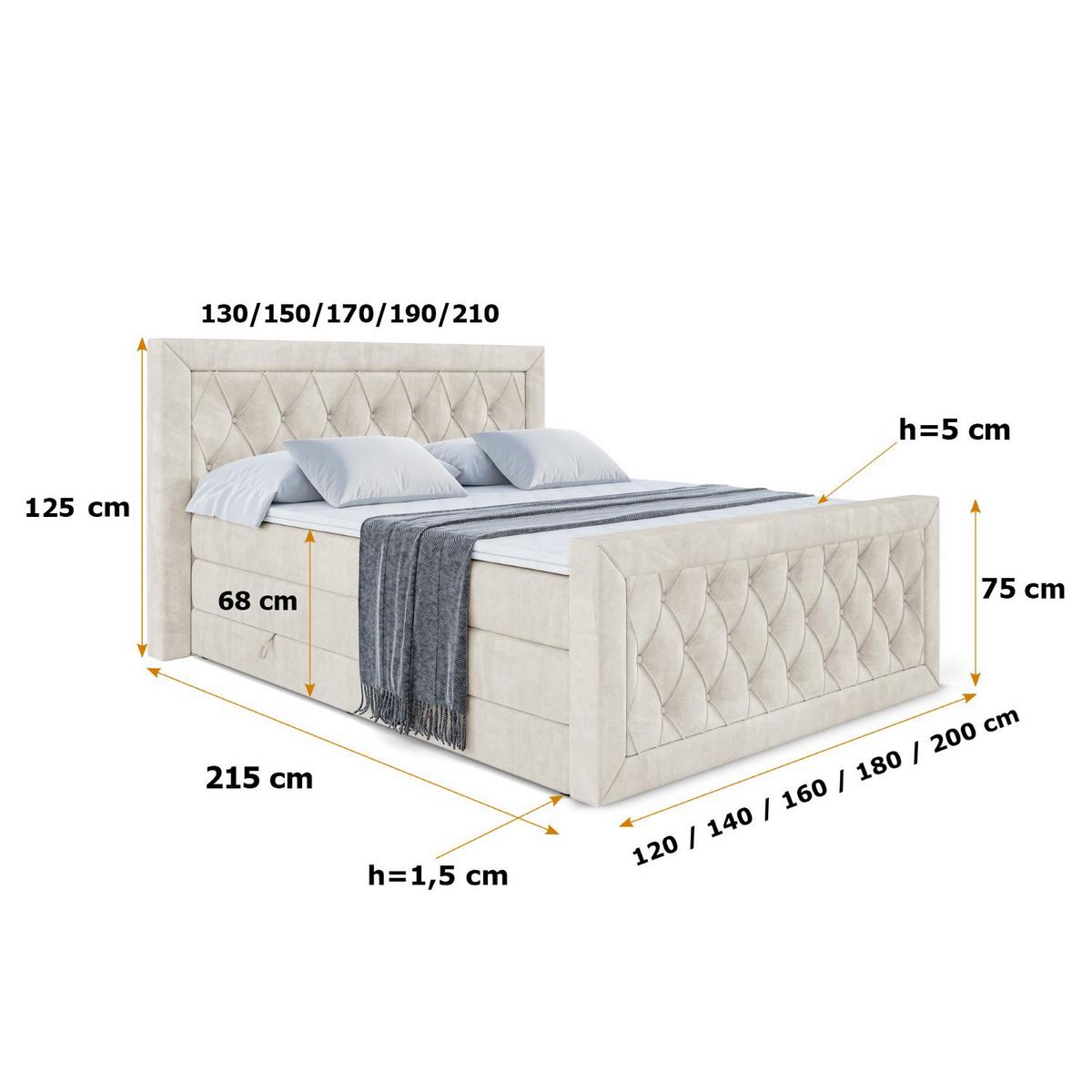 BOXSPRINGBETT NOEL-Z KING - 200 x 200 - H3/H4 - Ecru - Ecru, Holzwerkstoff (200/200cm) - ALTDECOR