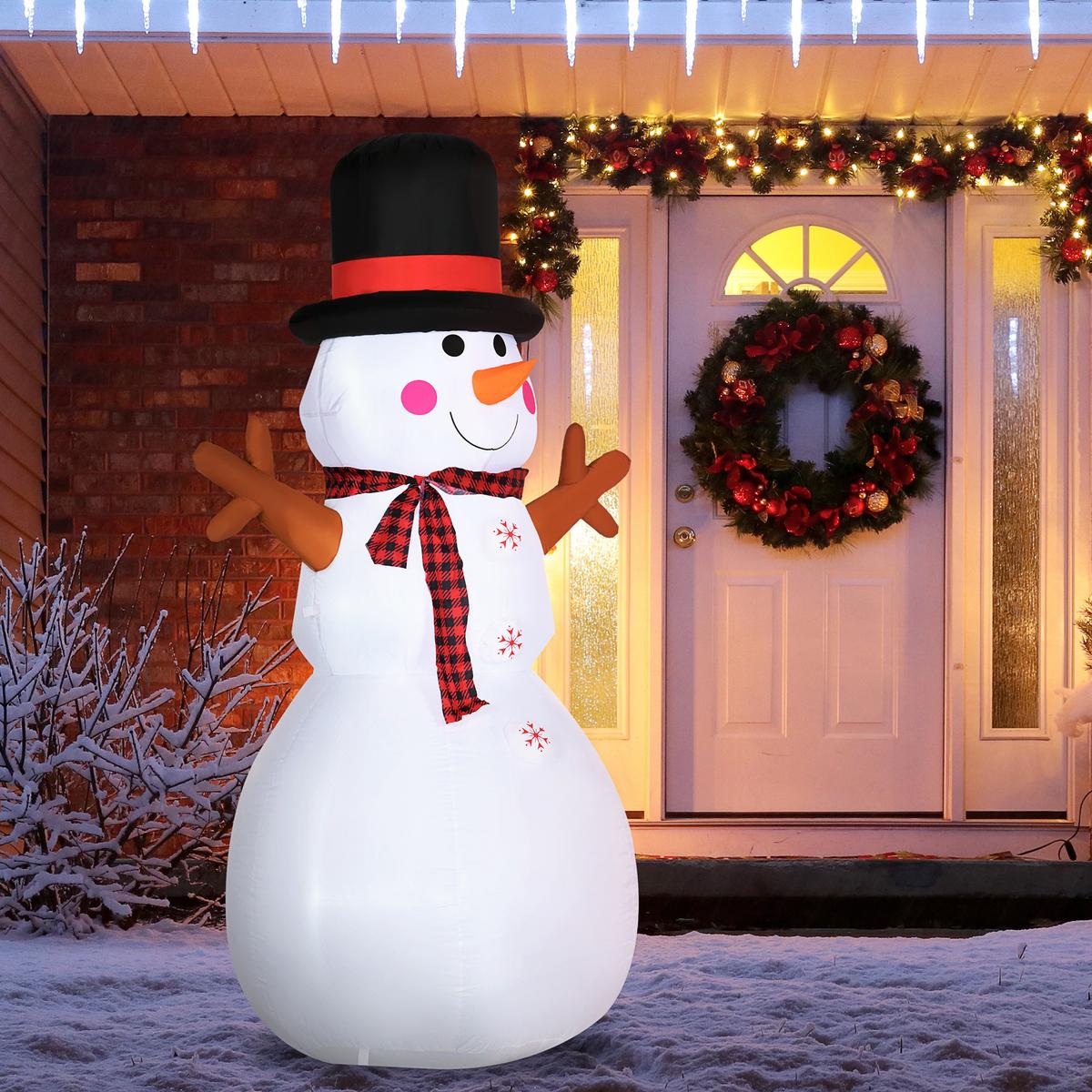 WEIHNACHTEN aufblasbarer Schneemann 1,82 m Dekoration LEDs wetterfest Polyester - Multicolor, Kunststoff (80/182/100cm) - HOMCOM