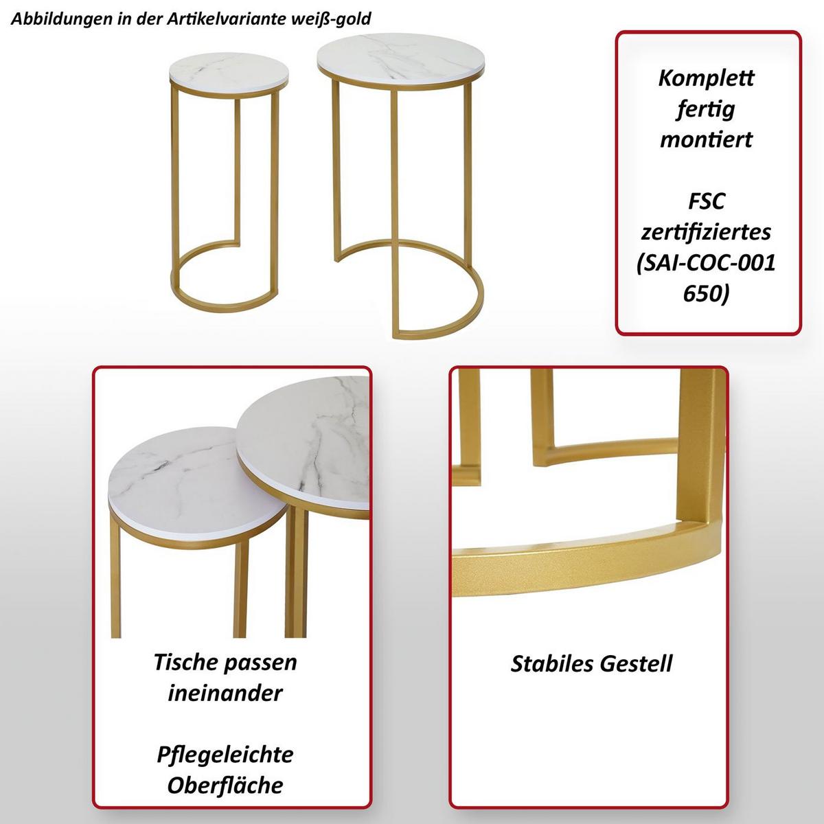 BEISTELLTISCH rund Weiß, Gold 2er-Set - Goldfarben/Weiß, Holzwerkstoff (40/40/64cm) - MCW