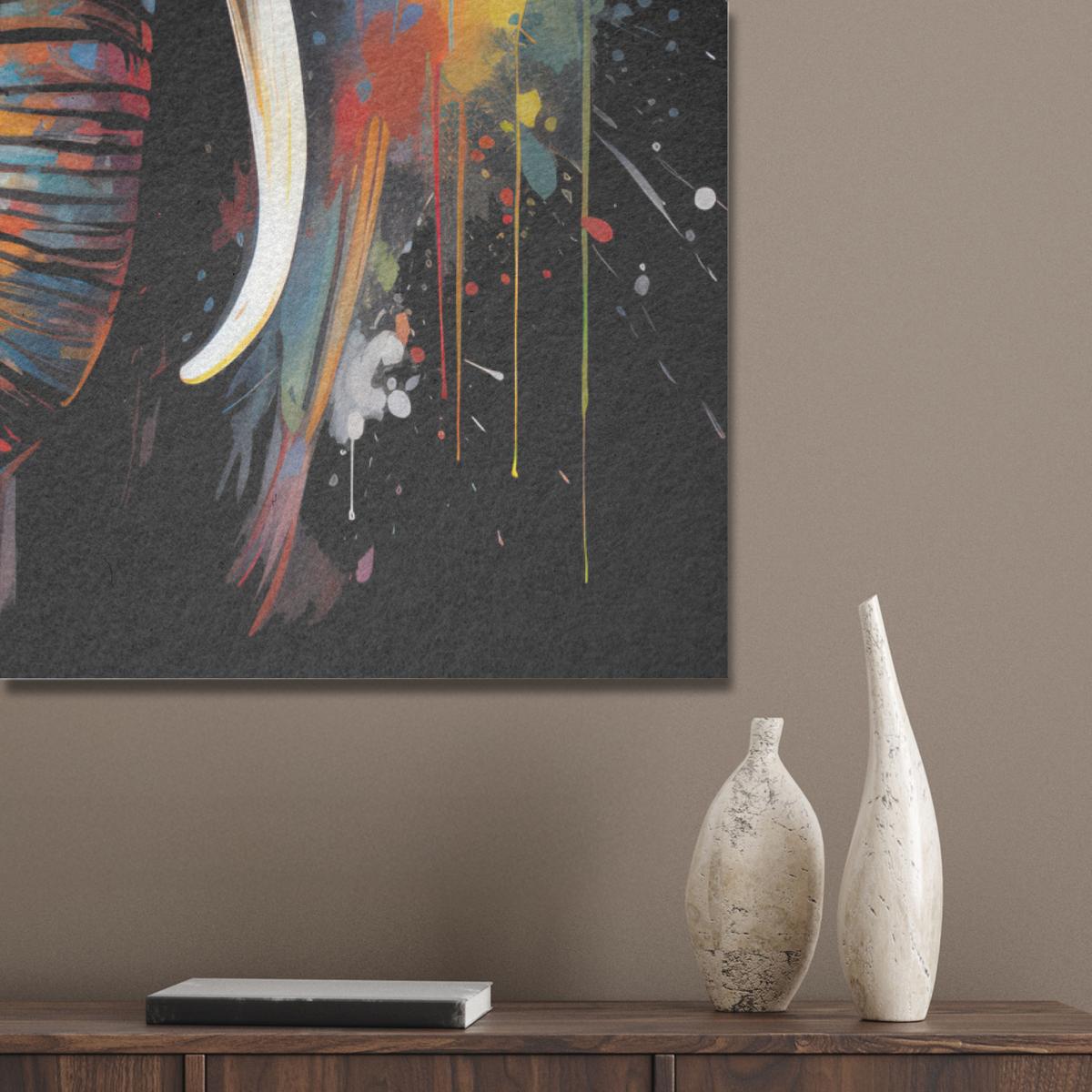 AKUSTIKBILD Elefant - Graffiti - Schwarz - Tiere - Farben Wanddeko 70x100 cm - Schwarz, Kunststoff (70/100/0.9cm) - MuchoWow