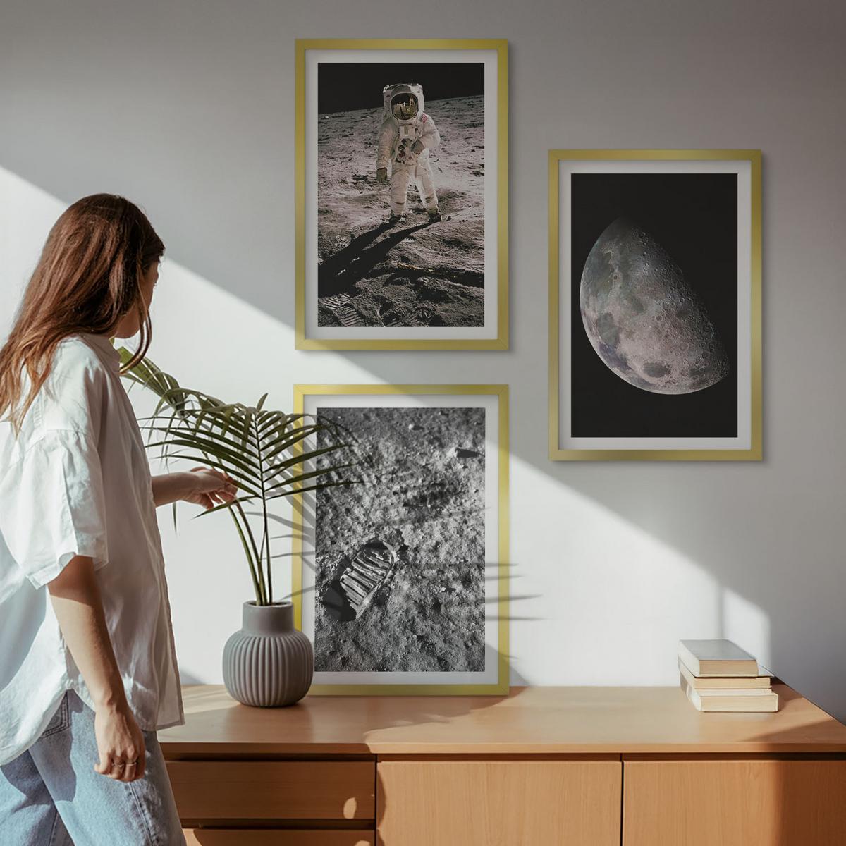 BILDER SET 3er Set - 40x60 cm Goldrahmen - Astronautenfoto vom Mond - Goldfarben, Kunststoff (40/60cm) - TULUP