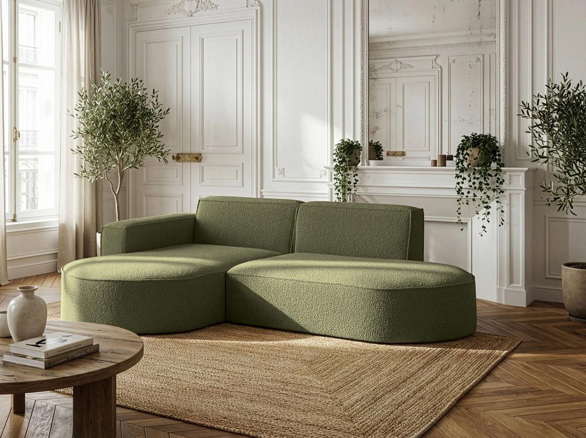ECKSOFA Hana L-Form 3-Sitzer Ecke Links, Boucle, Grün 241/73/168 cm - Schwarz/Grün, Textil/Metall (241/168cm) - WFL GROUP