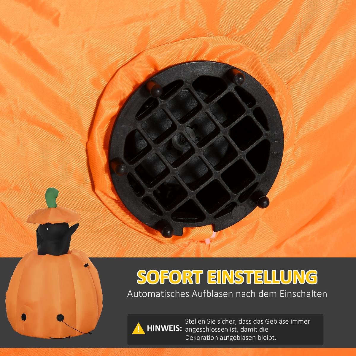 115 cm Halloween Deko Aufblasbar Kürbisgeist mit beweglicher Katze mit LED - Orange, Kunststoff (64/115/76cm) - Outsunny