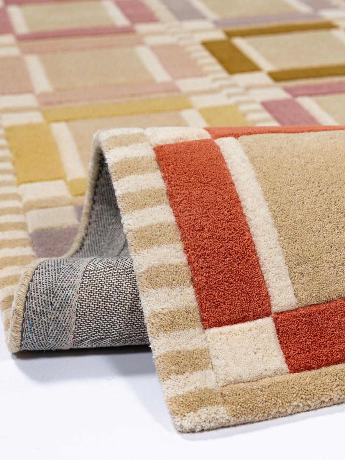 TEPPICH aus Wolle, handgetuftet, ORRIN, in Multicolor-Pastell, Fensterkaro-Raster, 140 x 200 cm - Multicolor, Textil (140/200cm) - KADIMA DESIGN