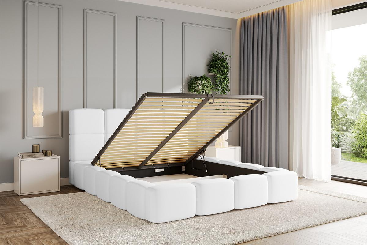 POLSTERBETT mit Bettkasten und Lattenrost, Bett mit Kopfteil, Boxbett ohne Matratze, Doppelbett mit Stauraum - NATA 120x200 Weiß - Weiß, Holzwerkstoff/Textil (120/200cm) - ALTDECOR