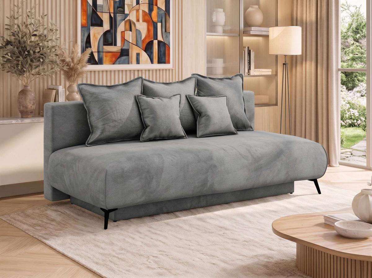 3-SITZER SOFA VIRENO - Hellgrau Velvet - Hellgrau/Schwarz, Textil/Metall (197/95/102cm) - MKS