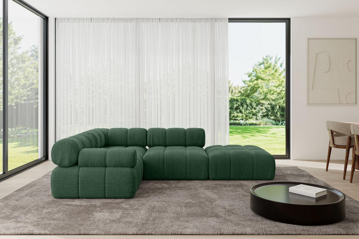 ECKSOFA modulares Sofa Felto-L1 - 285x190x70 cm Grün Cord - Grün, Holzwerkstoff/Textil (285/190cm) - ALTDECOR