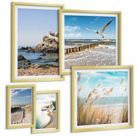 BILDER SET 5er Set - 50x50 cm & 20x30 cm & 40x60 cm Goldrahmen - Tropische türkisfarbene Inseln - Goldfarben, Kunststoff (40/60cm) - TULUP