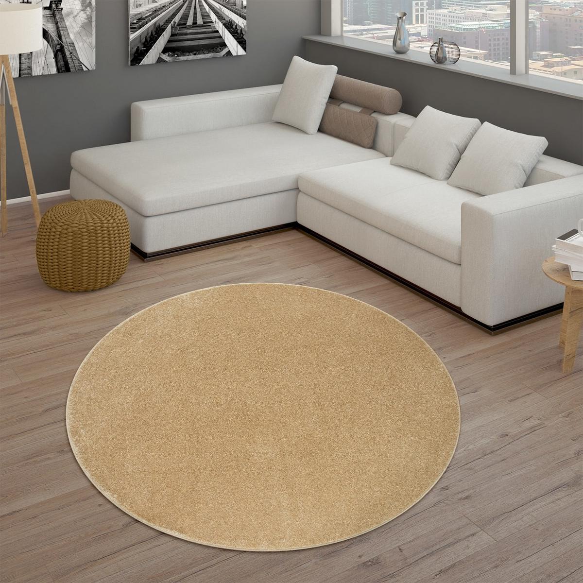 KURZFLORTEPPICH Waschbar, einfarbig, Gold, Ø 120 cm - Goldfarben, Textil (120/120cm) - KADIMA DESIGN