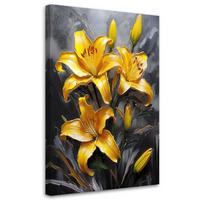 WANDBILD gelb bemalte blumenlilien - Gelb, Textil (40/60cm) - Feeby