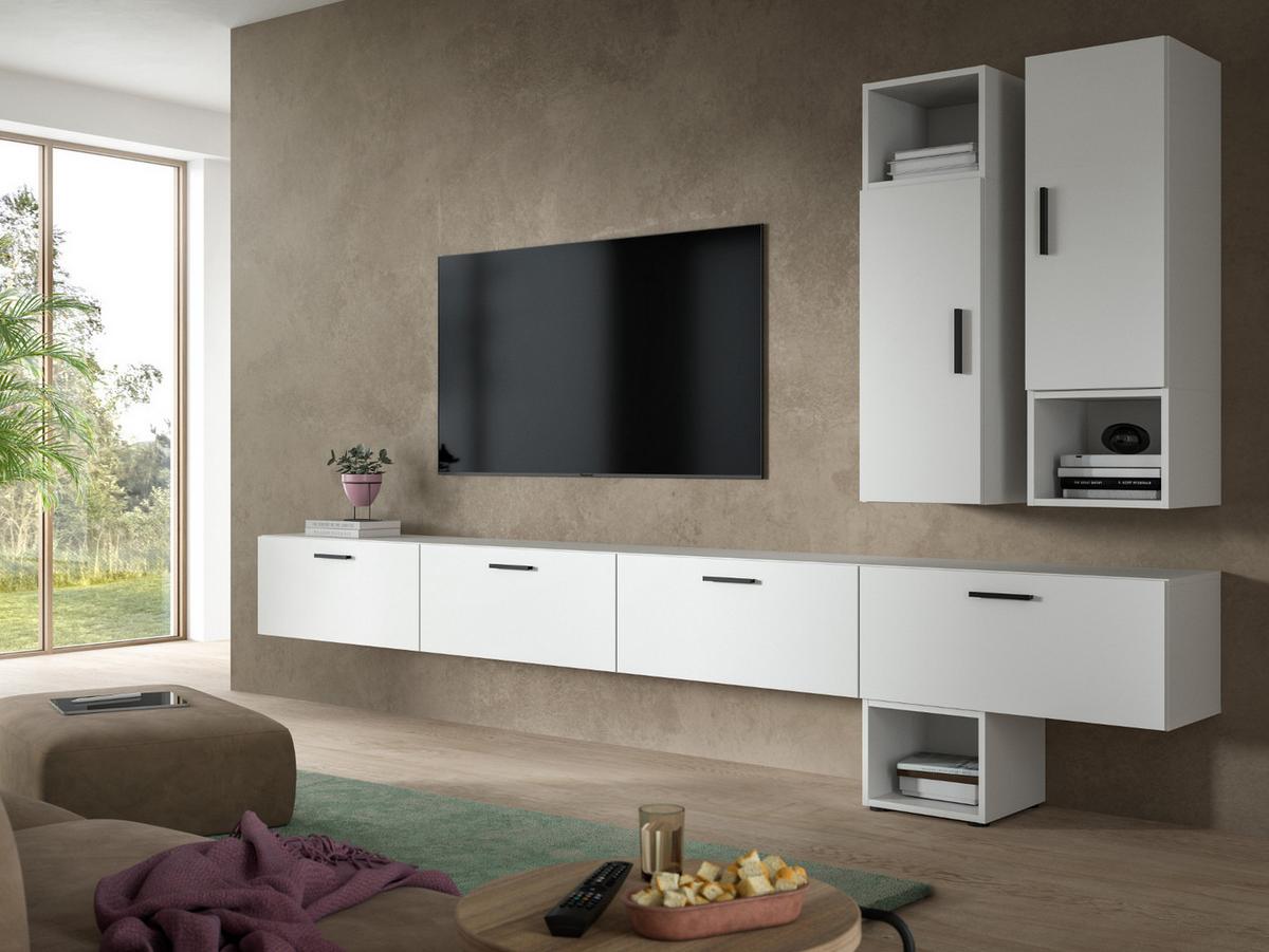 WOHNWAND weiß 300 cm, Wohnkombination hängend / stehend - Schwarz/Weiß, Holzwerkstoff/Kunststoff (300/178/34cm) - Inn.Furn
