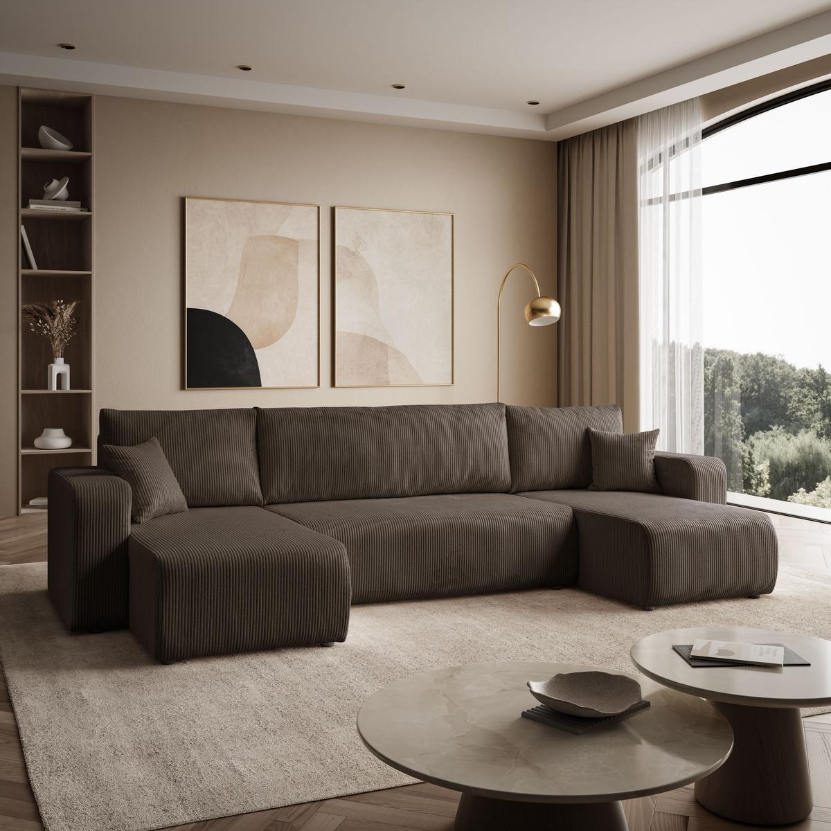 ECKSOFA PRESTIGE U mit Schlaffunktion, Poso 06 - Braun, Textil (317/83/143cm) - Lookway
