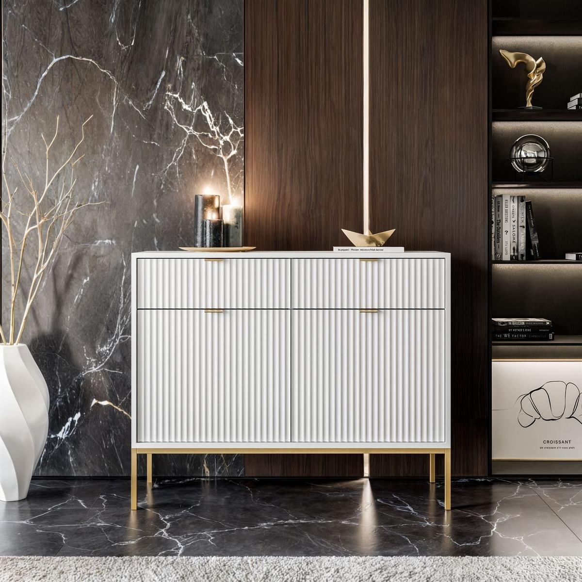 SIDEBOARD CORTADO GOLD KSZ104 MIT SCHUBLADEN WEISS - Weiß, Holzwerkstoff (104/83/39cm) - Lookway