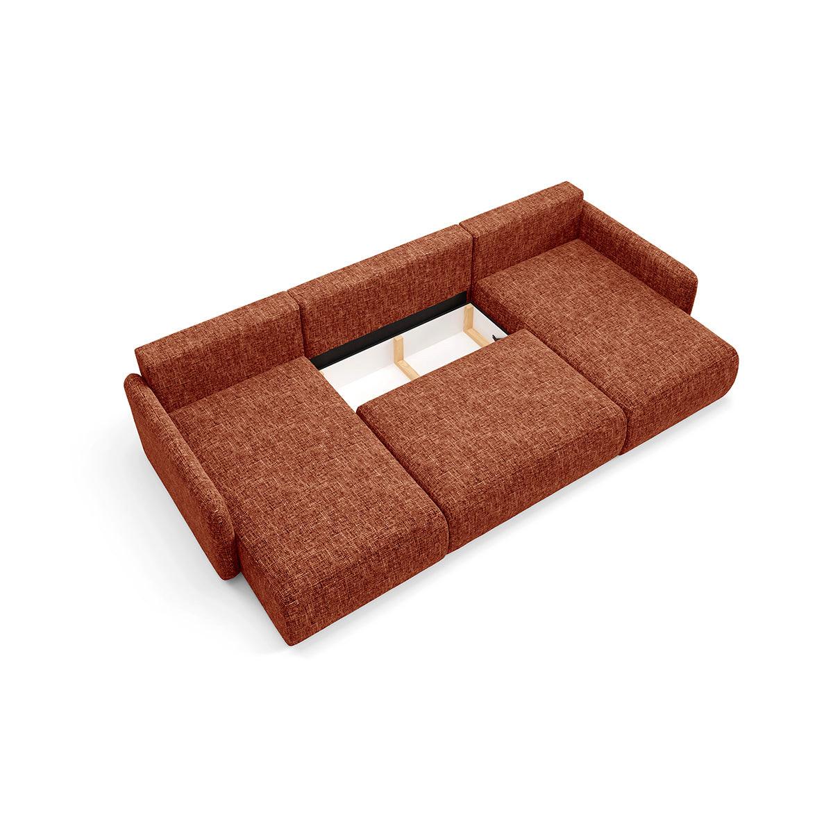PANORAMASOFA Lazare 4 Sitzplätze Terracotta - Orange, Holz (290/86/148cm) - Petits-meubles