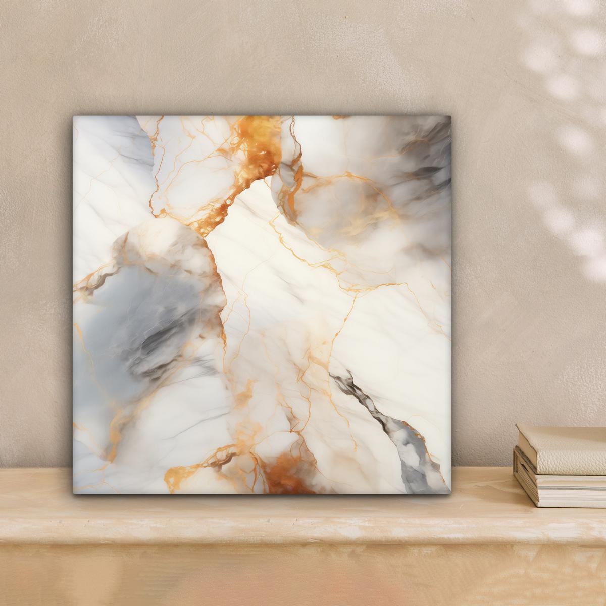 LEINWANDBILD Marmor - Grau - Gold Deko Wohnzimmer 20x20 cm - Weiß, Textil (20/20cm) - MuchoWow
