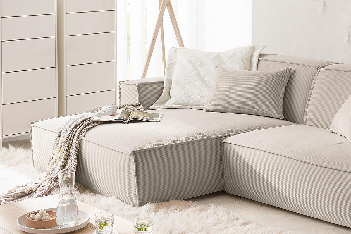 ECKSOFA SAMU Beige Cord - Beige/Schwarz, Textil (276/168cm) - KAWOLA